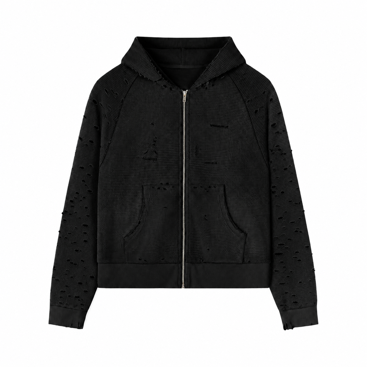 Raglan Waffle Zip Up